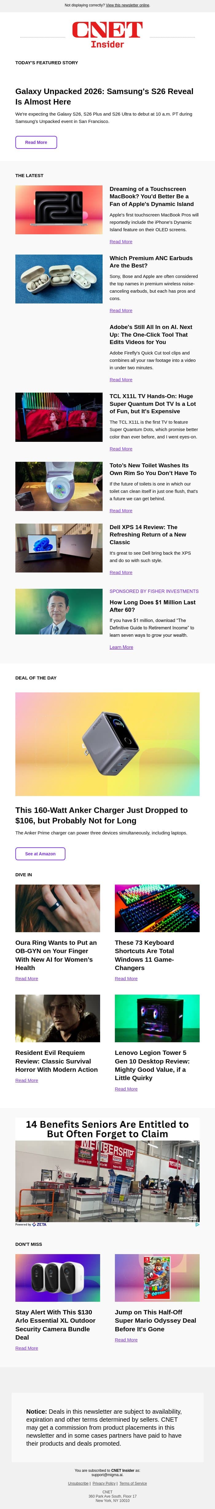 Galaxy Unpacked 2026: Samsung's S26 Reveal Is Almost Here email from CNET screenshot