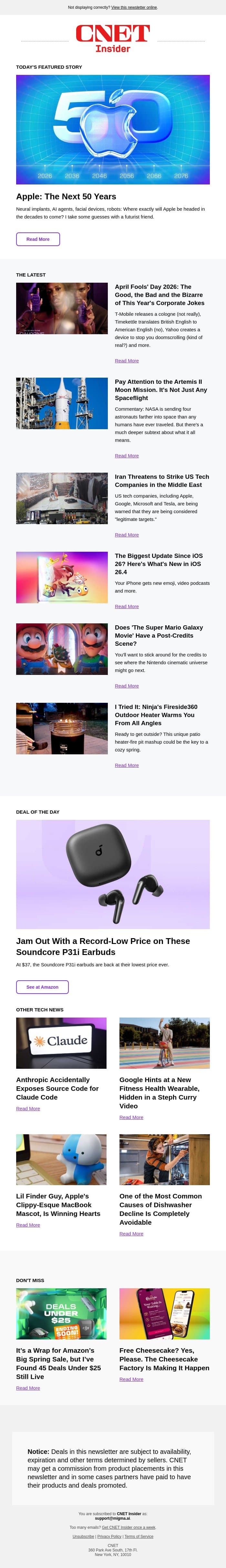 What Will Apple Invent Next? We Look Ahead With a Futurist email from CNET screenshot