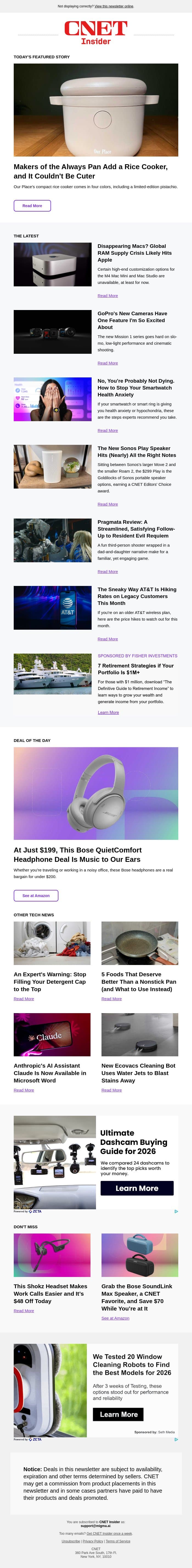 Makers of the Always Pan Add a Rice Cooker. It Couldn't Be Cuter email from CNET screenshot