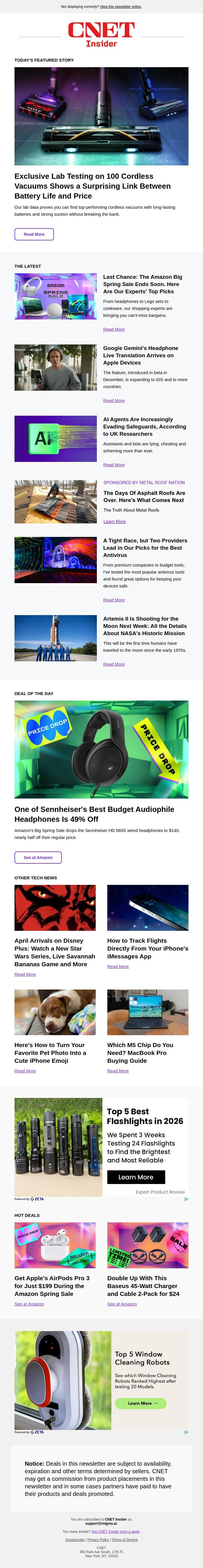 Should You Splurge on a Cordless Vacuum? email from CNET screenshot