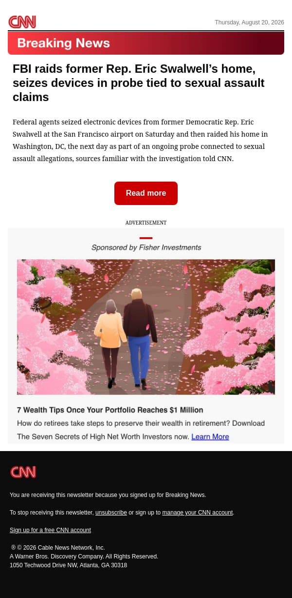 FBI raids former Rep. Eric Swalwell’s home, seizes devices in probe tied to sexual assault claims email from CNN screenshot