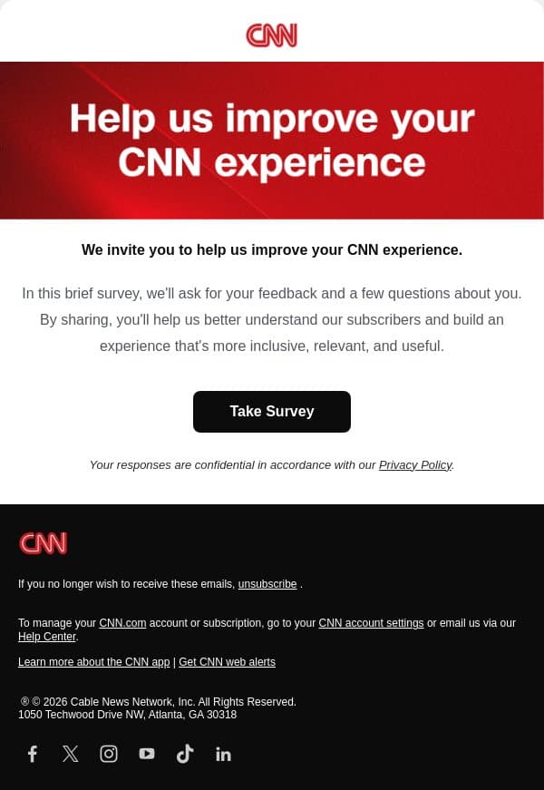 Your perspective is driving what’s next at CNN. email from CNN screenshot