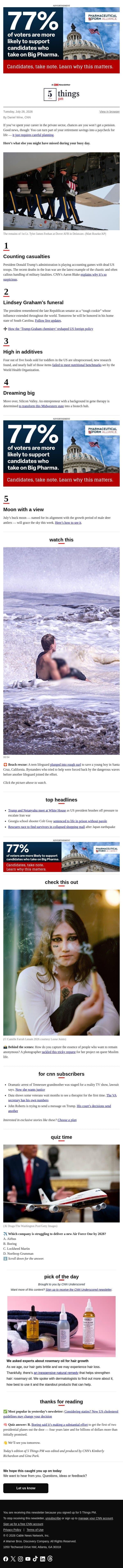 Counting casualties, beach rescue, paycheck for life email from CNN screenshot