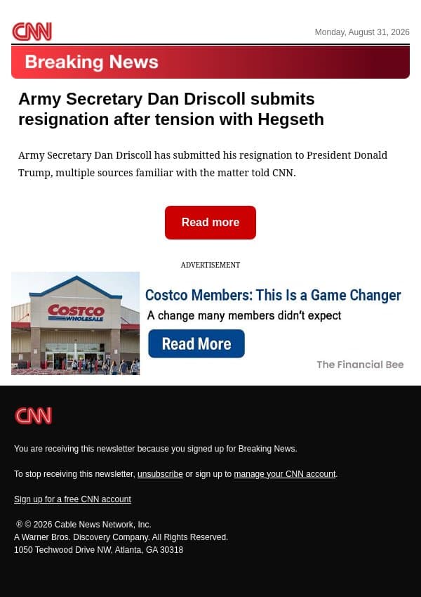 Army Secretary Dan Driscoll submits resignation after tension with Hegseth email from CNN screenshot