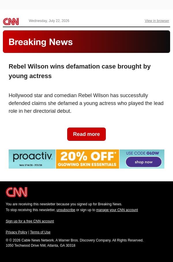Rebel Wilson wins defamation case brought by young actress email from CNN screenshot
