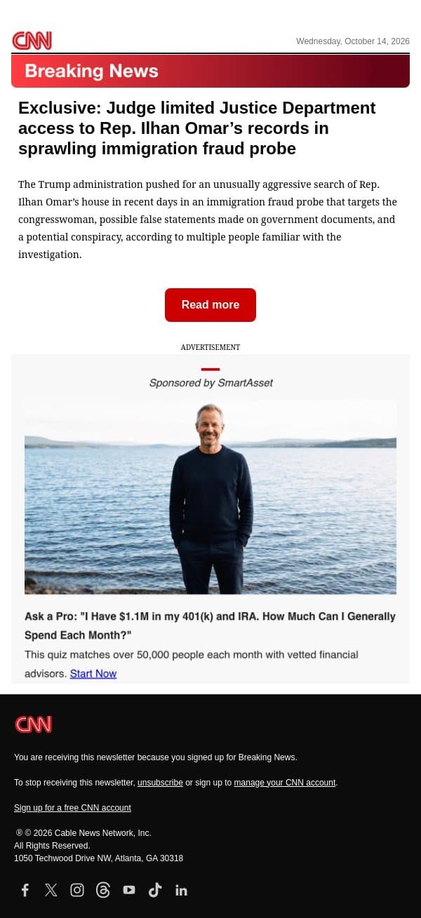 Exclusive: Judge limited Justice Department access to Rep. Ilhan Omar’s records in sprawling immigration fraud probe email from CNN screenshot