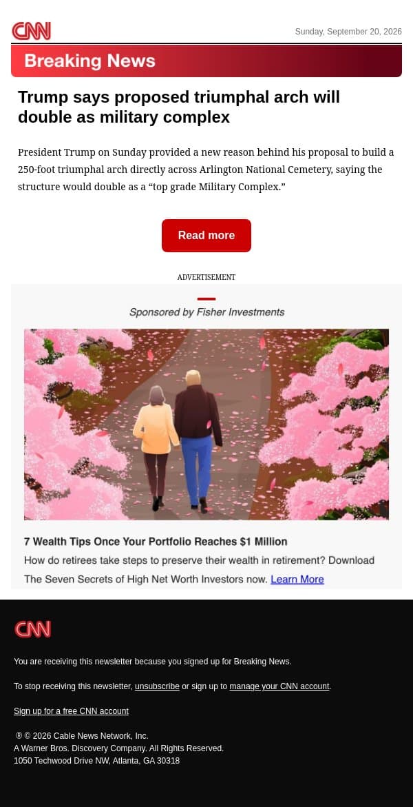 Trump says proposed triumphal arch will double as military complex email from CNN screenshot