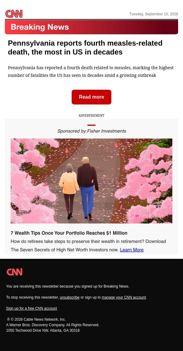 Pennsylvania reports fourth measles-related death, the most in US in decades email from CNN screenshot