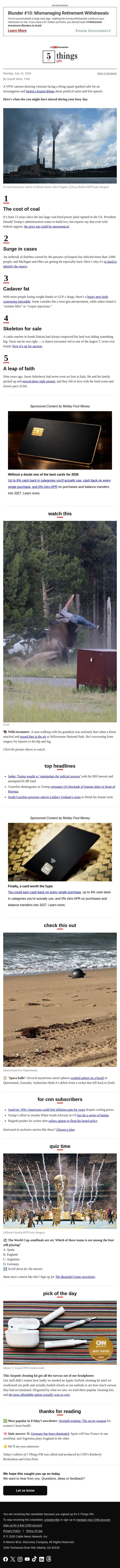 The cost of coal, cadaver fat, cartoon kerfuffle email from CNN screenshot