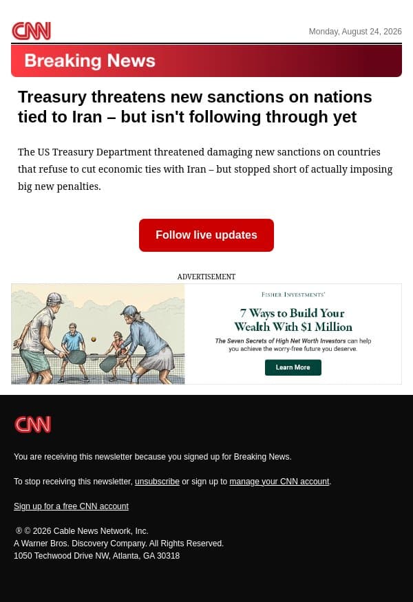 Treasury threatens new sanctions on nations tied to Iran – but isn't following through yet email from CNN screenshot