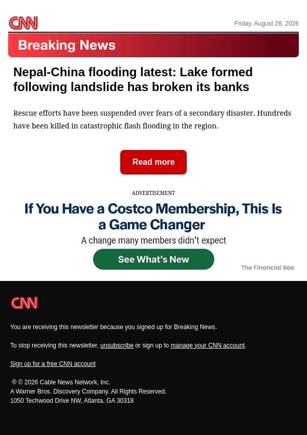 Nepal-China flooding latest: Lake formed following landslide has broken its banks email from CNN screenshot