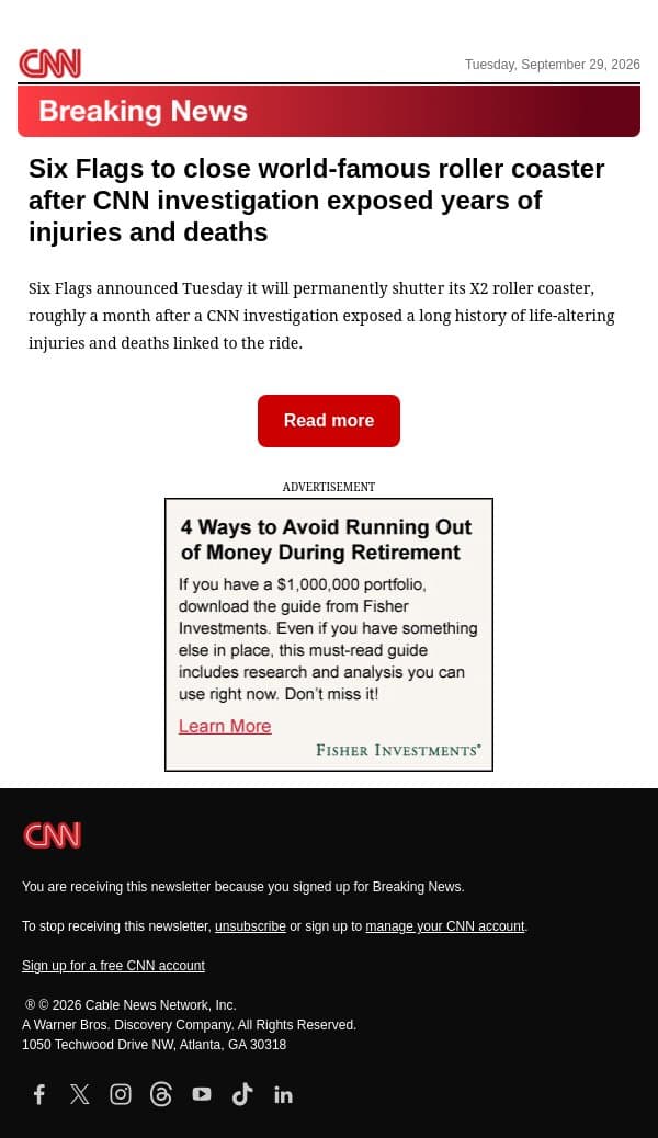 Six Flags to close world-famous roller coaster after CNN investigation exposed years of injuries and deaths email from CNN screenshot