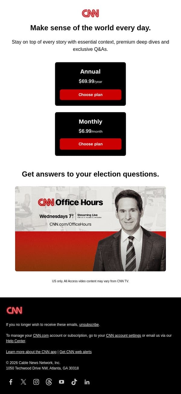 Stay informed on the issues that impact you. email from CNN screenshot