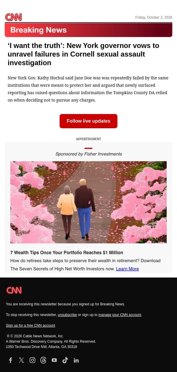 ‘I want the truth’: New York governor vows to unravel failures in Cornell sexual assault investigation email from CNN screenshot