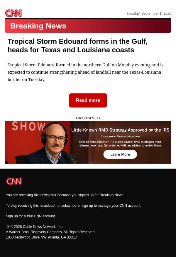 Tropical Storm Edouard forms in the Gulf, heads for Texas and Louisiana coasts email from CNN screenshot