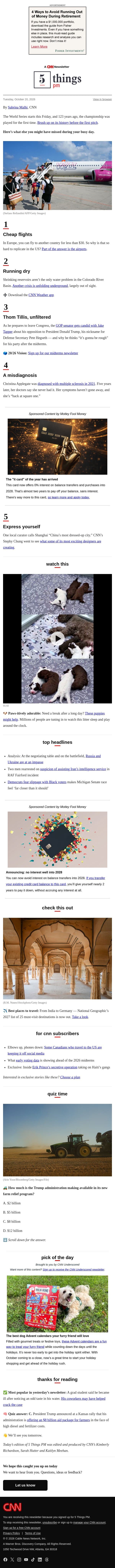 Cheap flights, shocking misdiagnosis, World Series facts email from CNN screenshot