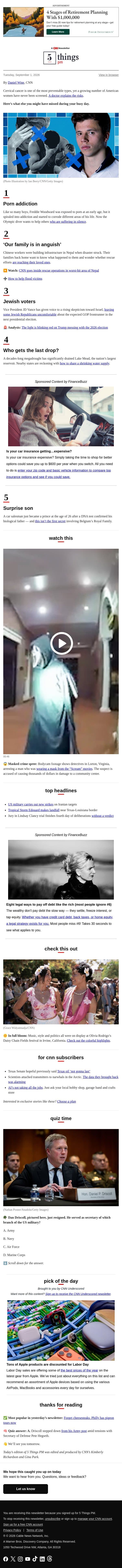 Porn addiction, sharing water, secret son email from CNN screenshot