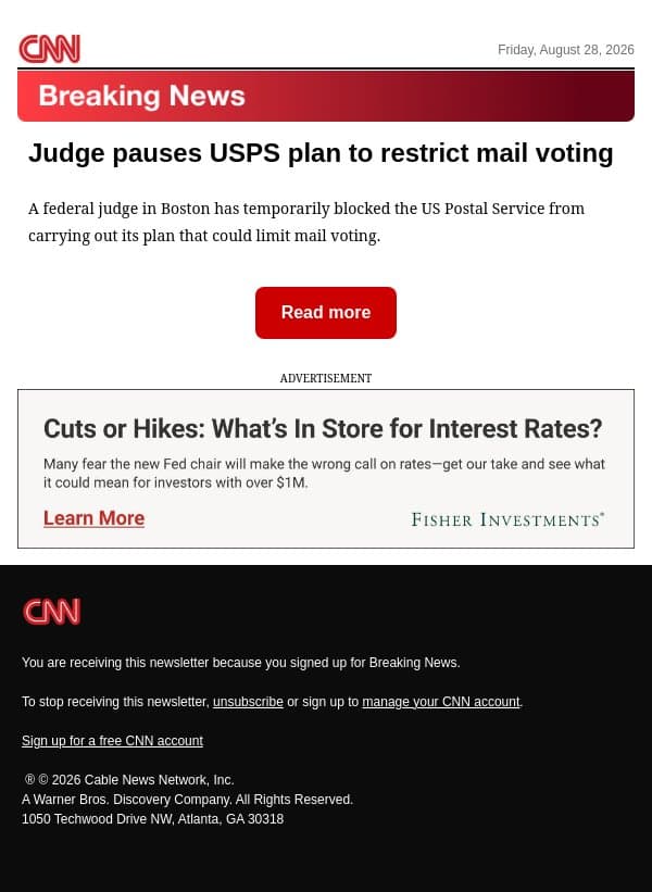 Judge pauses USPS plan to restrict mail voting email from CNN screenshot