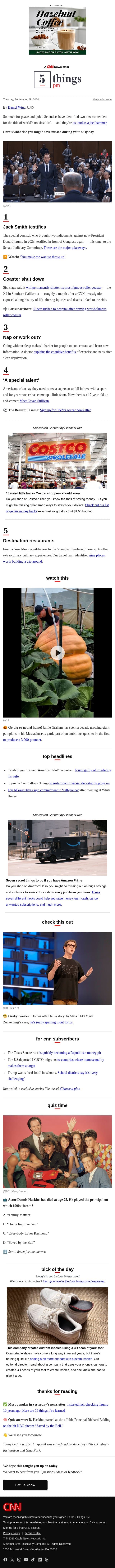 Jack Smith testifies, coaster shut down, world's noisiest birds email from CNN screenshot