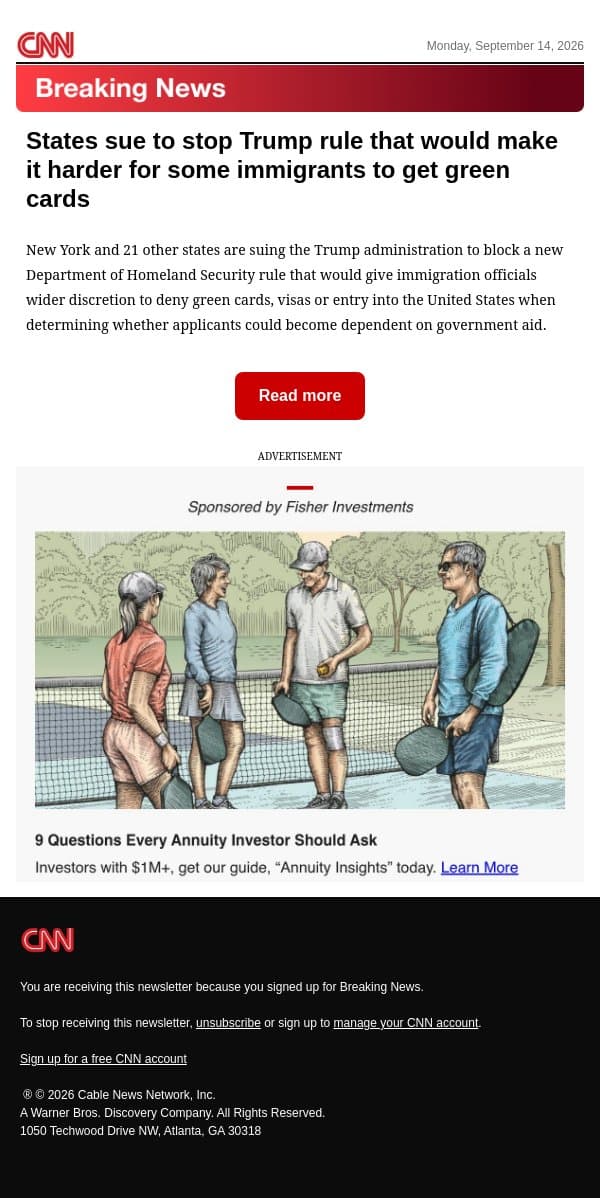 States sue to stop Trump rule that would make it harder for some immigrants to get green cards email from CNN screenshot