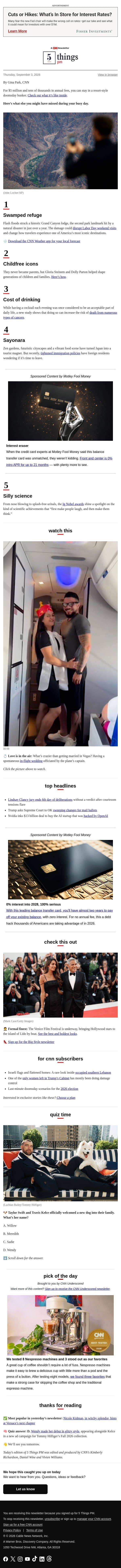 A changed Grand Canyon, childfree icons, the cost of drinking email from CNN screenshot