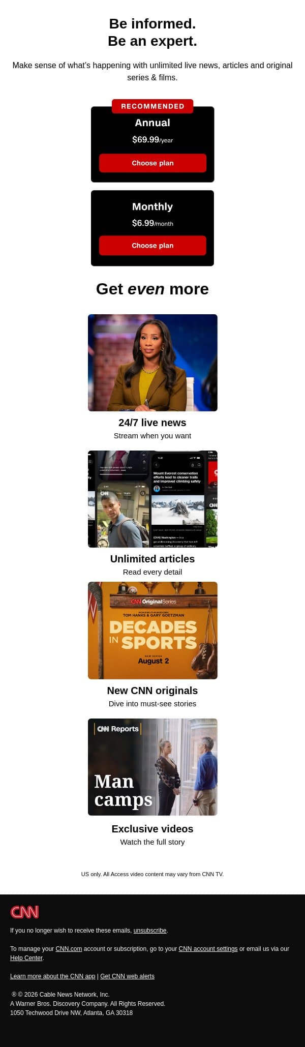 Stay ahead as global news unfolds. email from CNN screenshot