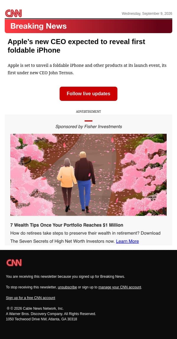 Apple’s new CEO expected to reveal first foldable iPhone email from CNN screenshot