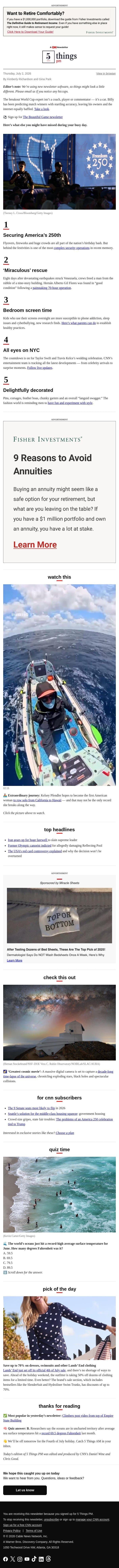 Securing America’s 250th, ‘miraculous’ rescue, Swift-Kelce wedding email from CNN screenshot