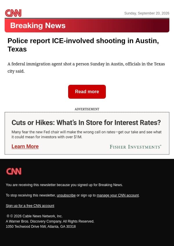 Police report ICE-involved shooting in Austin, Texas email from CNN screenshot
