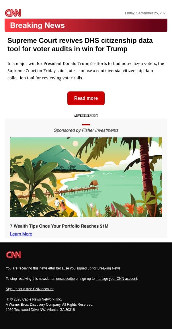 Supreme Court revives DHS citizenship data tool for voter audits in win for Trump email from CNN screenshot