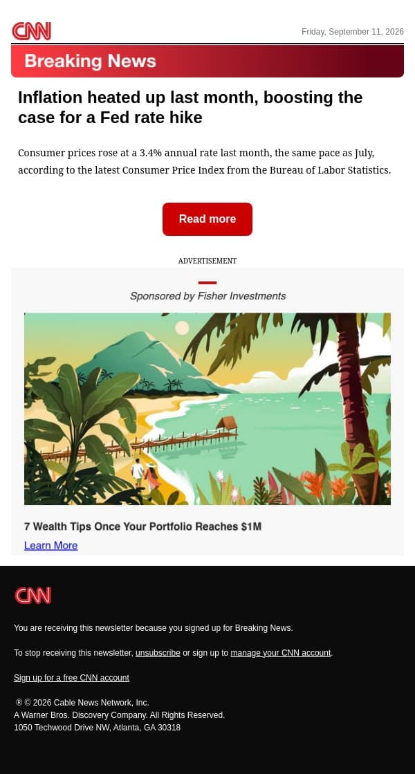 Inflation heated up last month, boosting the case for a Fed rate hike email from CNN screenshot