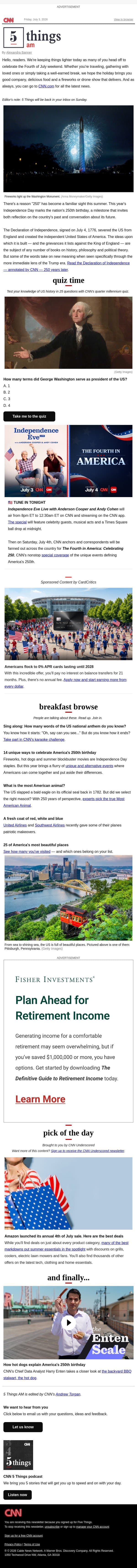 America celebrates 250 years email from CNN screenshot