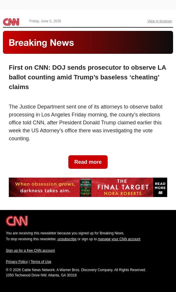 First on CNN: DOJ sends prosecutor to observe LA ballot counting amid Trump’s baseless ‘cheating’ claims email from CNN screenshot