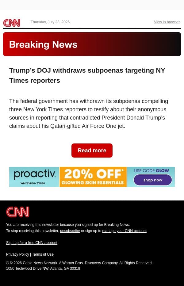 Trump’s DOJ withdraws subpoenas targeting NY Times reporters email from CNN screenshot