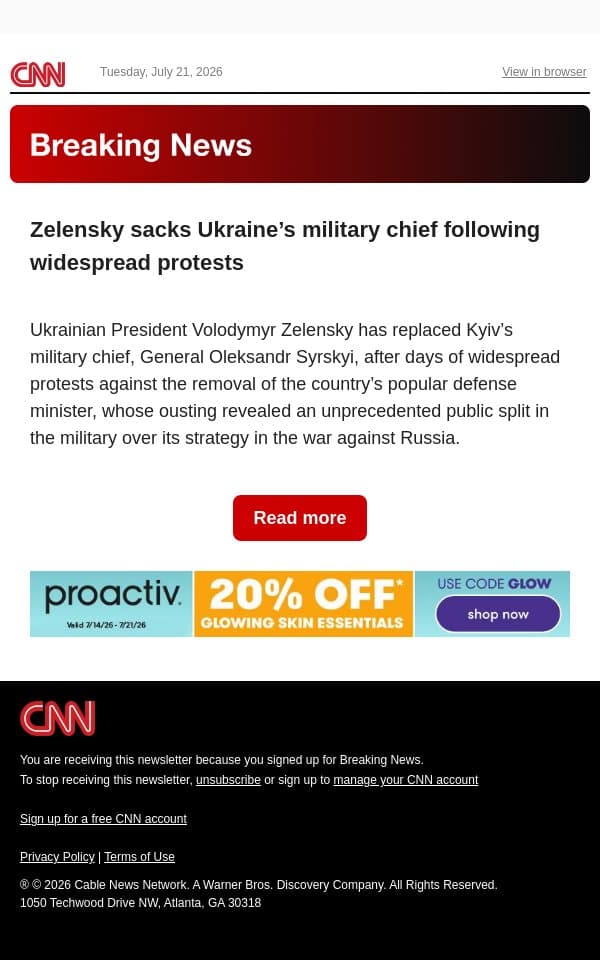 Zelensky sacks Ukraine’s military chief following widespread protests email from CNN screenshot