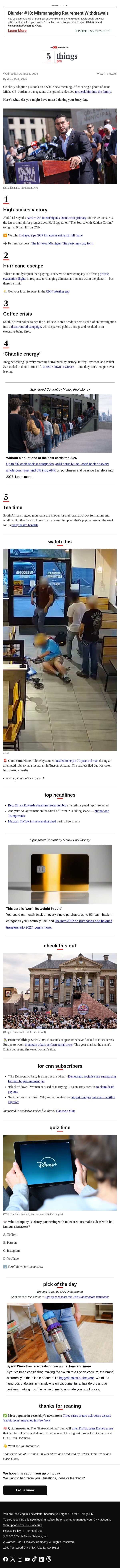 High-stakes win, hurricane escape, coffee crisis email from CNN screenshot