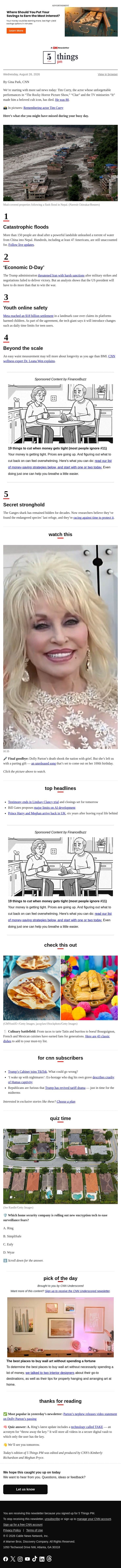 Catastrophic flooding, Tim Curry's iconic career, health beyond BMI email from CNN screenshot