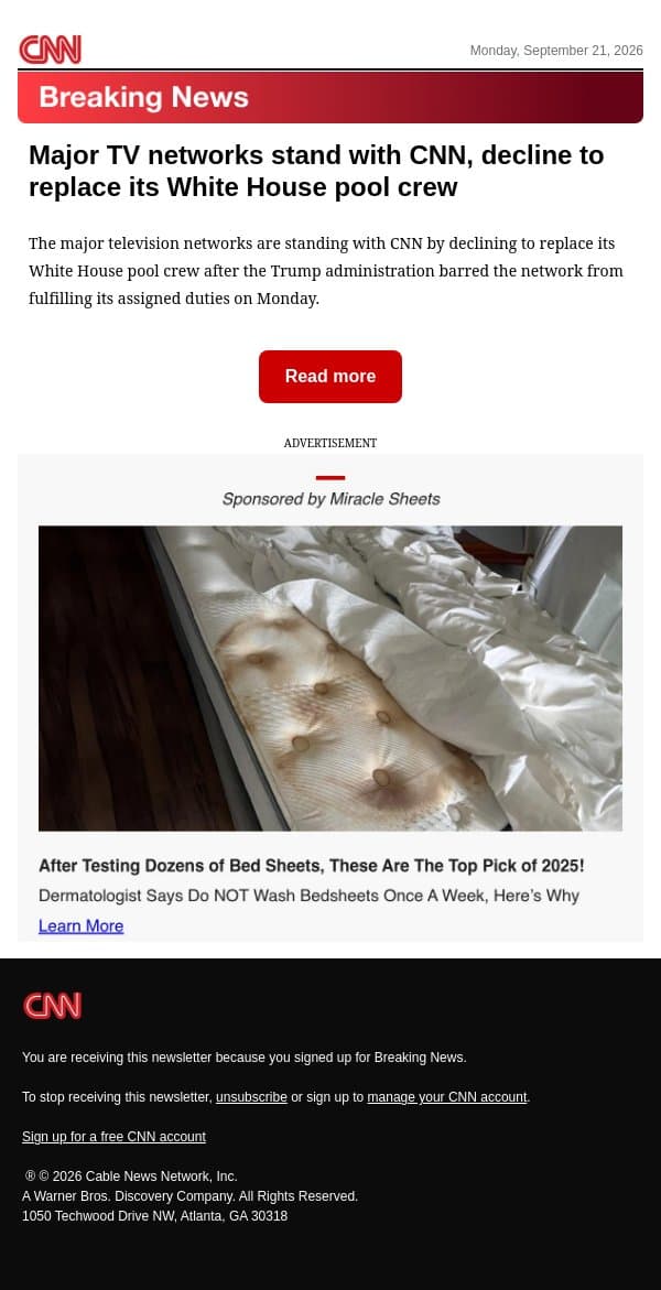 Major TV networks stand with CNN, decline to replace its White House pool crew email from CNN screenshot