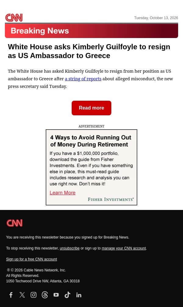 White House asks Kimberly Guilfoyle to resign as US Ambassador to Greece email from CNN screenshot
