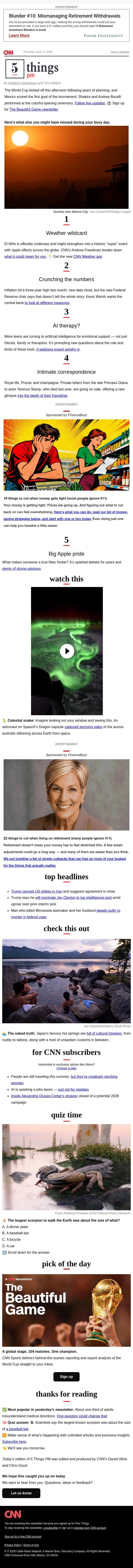 Weather wildcard, Princess Diana letters, ‘New Yorker’ debate email from CNN screenshot