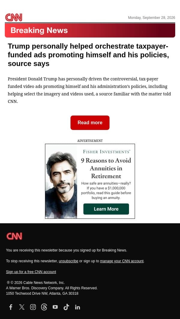 Trump personally helped orchestrate taxpayer-funded ads promoting himself and his policies, source says email from CNN screenshot