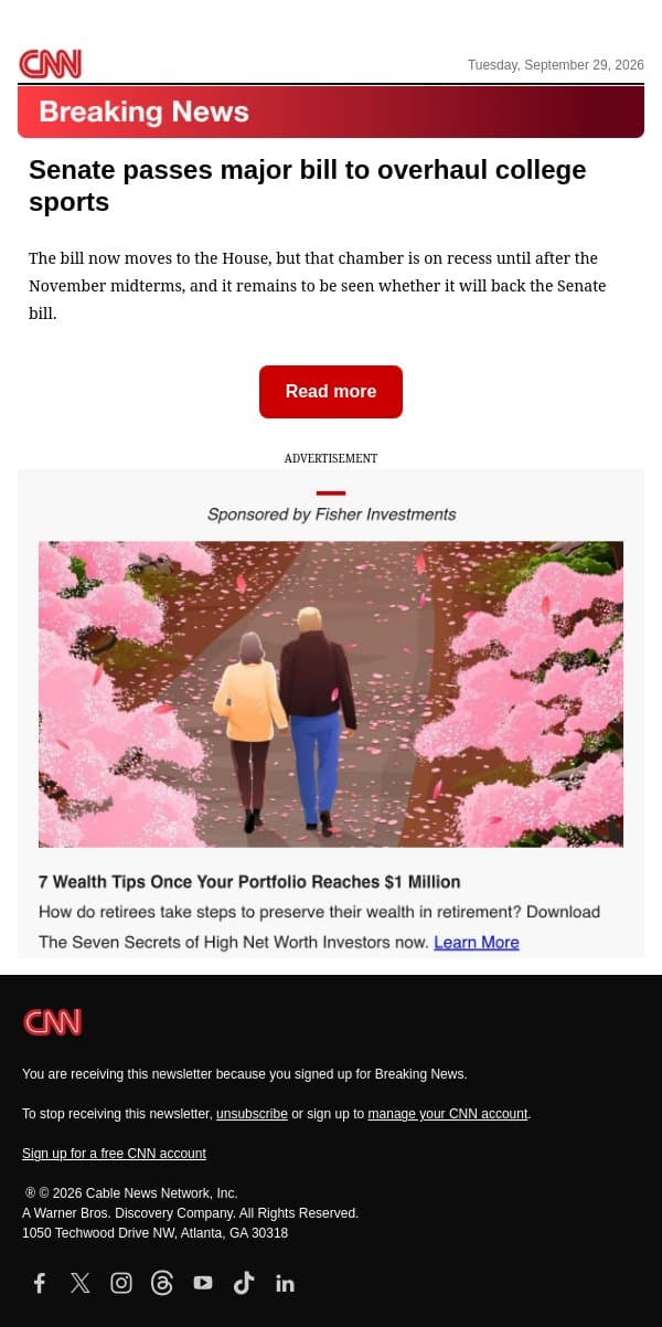 Senate passes major bill to overhaul college sports email from CNN screenshot