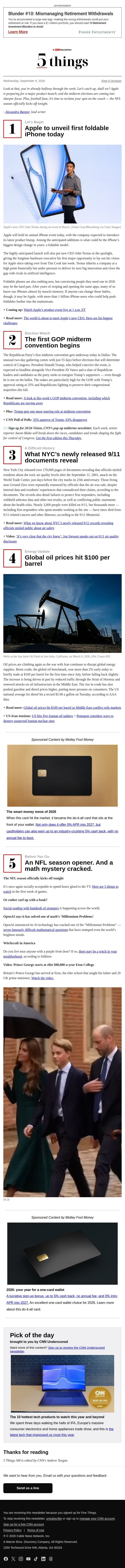 Apple to unveil first foldable iPhone today email from CNN screenshot