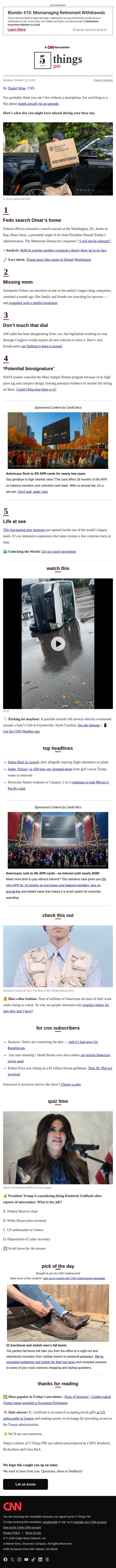Rep. Omar’s home searched, life on Mars, missing mom email from CNN screenshot