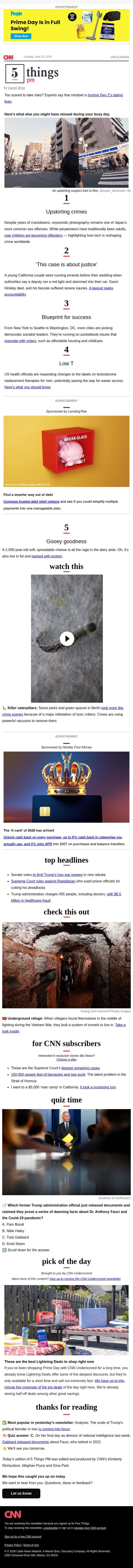 Upskirting crimes, help for low T, killer caterpillars email from CNN screenshot