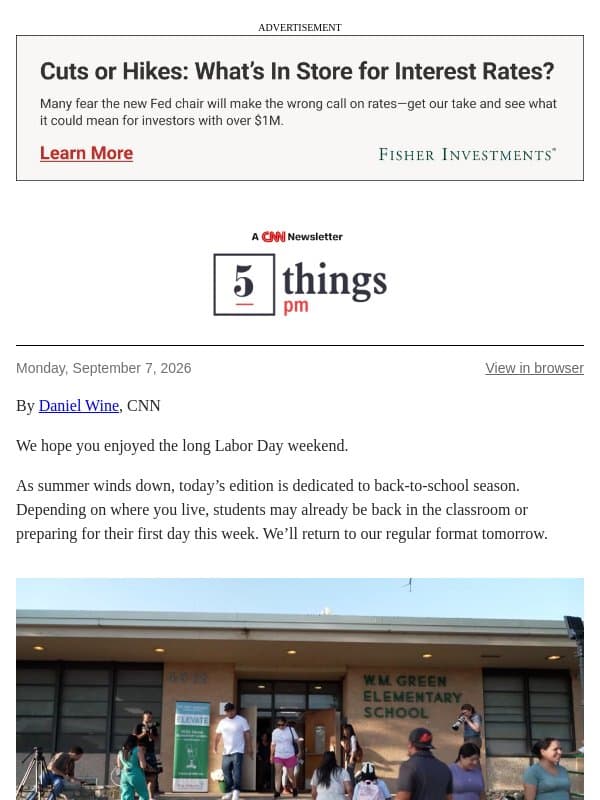 Back-to-school advice email from CNN