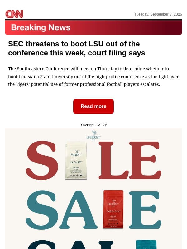 SEC threatens to boot LSU out of the conference this week, court filing says email from CNN