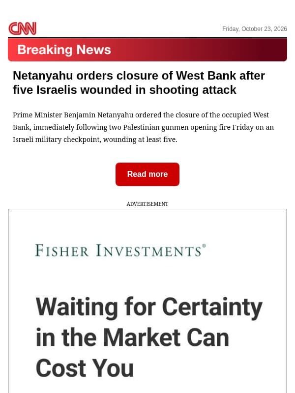Netanyahu orders closure of West Bank after five Israelis wounded in shooting attack email from CNN