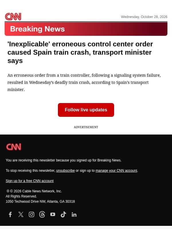 'Inexplicable' erroneous control center order caused Spain train crash, transport minister says email from CNN