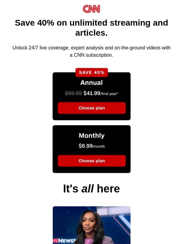 Unlock your welcome offer today. email from CNN